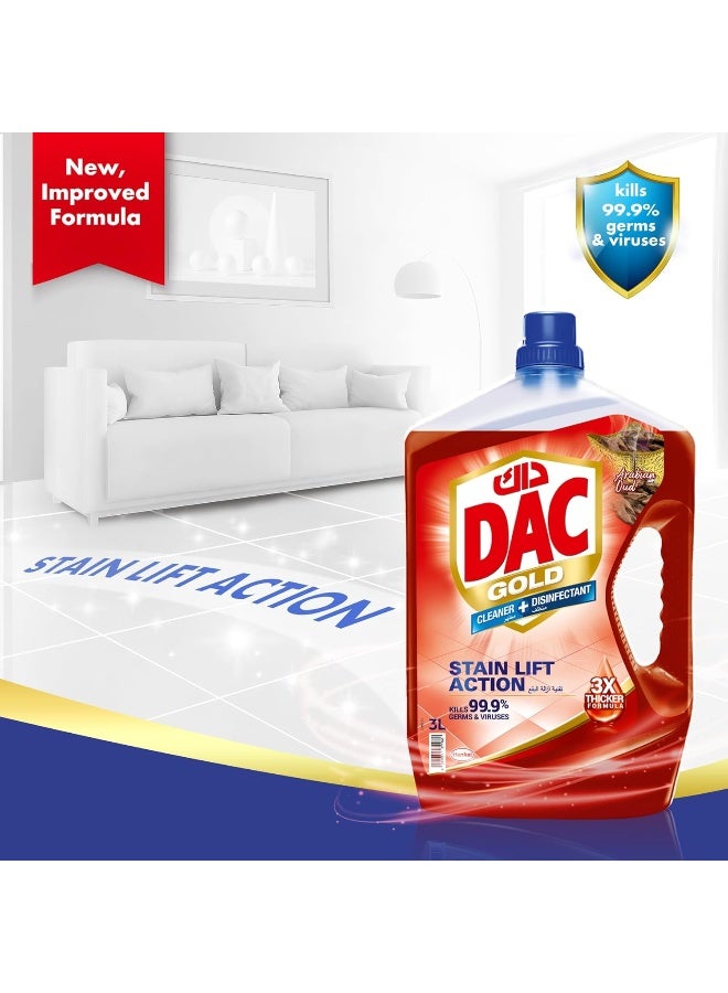 داك منظف ​​ومطهر DAC Gold - برائحة العود (3 لترات + 1 لتر)، متعدد الاستخدامات لإزالة 99.9% من الجراثيم والبكتيريا، مع نظافة وانتعاش يدومان طويلاً. - Image 2